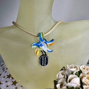 NWT Italian Murano Glass Starfish Pendant Slider on a Cord Necklace